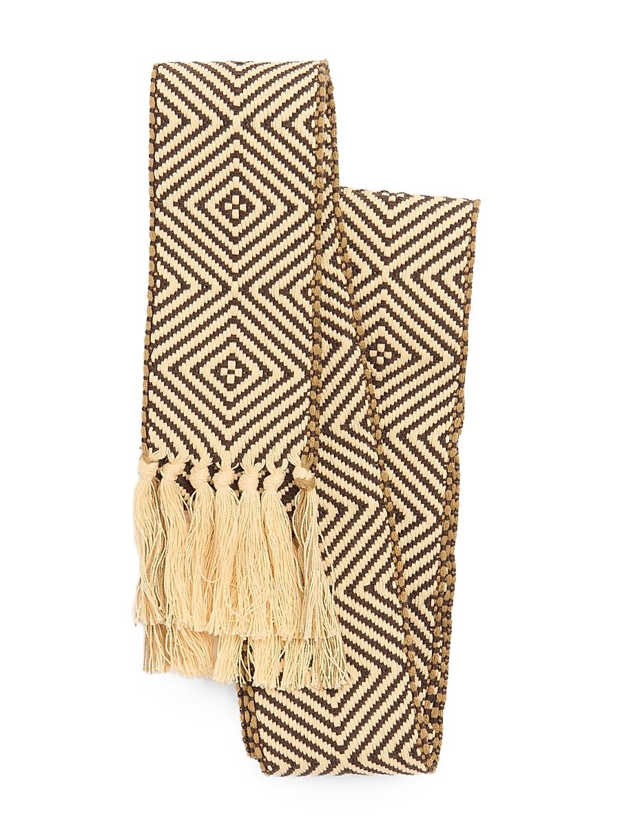 Men's Antibes Cotton Scarf with Fringe - Ivory Brown
