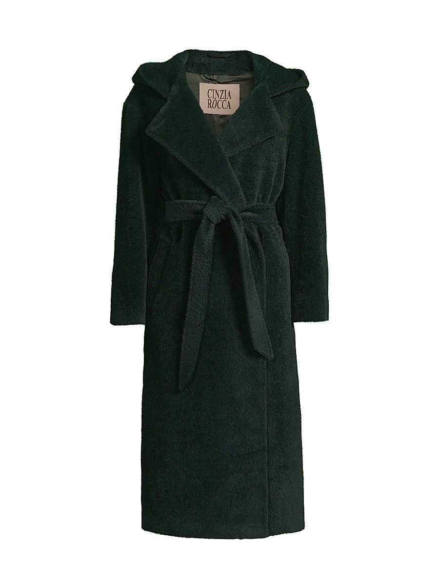 Women's Belted Hooded Coat - Jade Green - Size 8