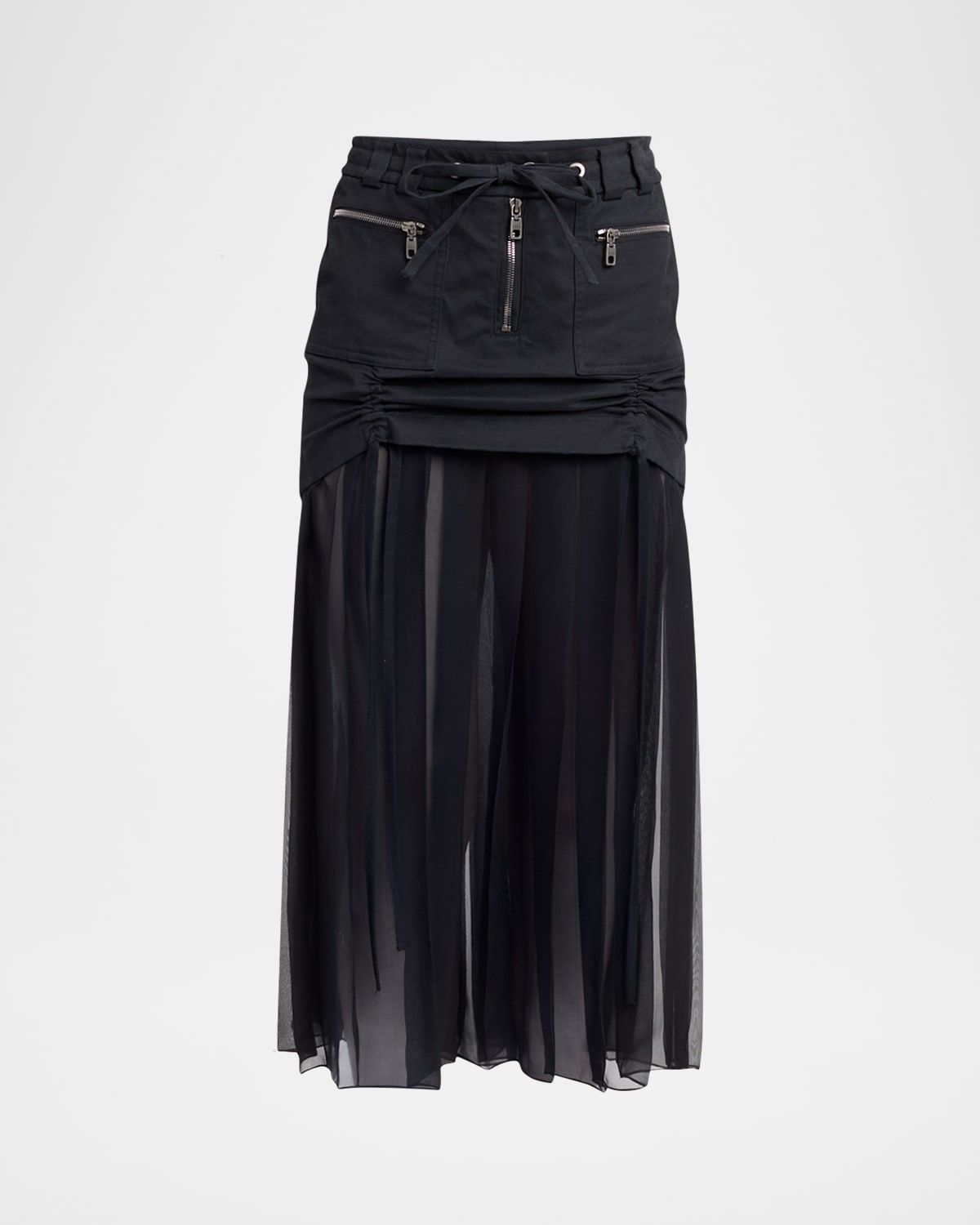 Twill And Pleated Chiffon Midi Skirt