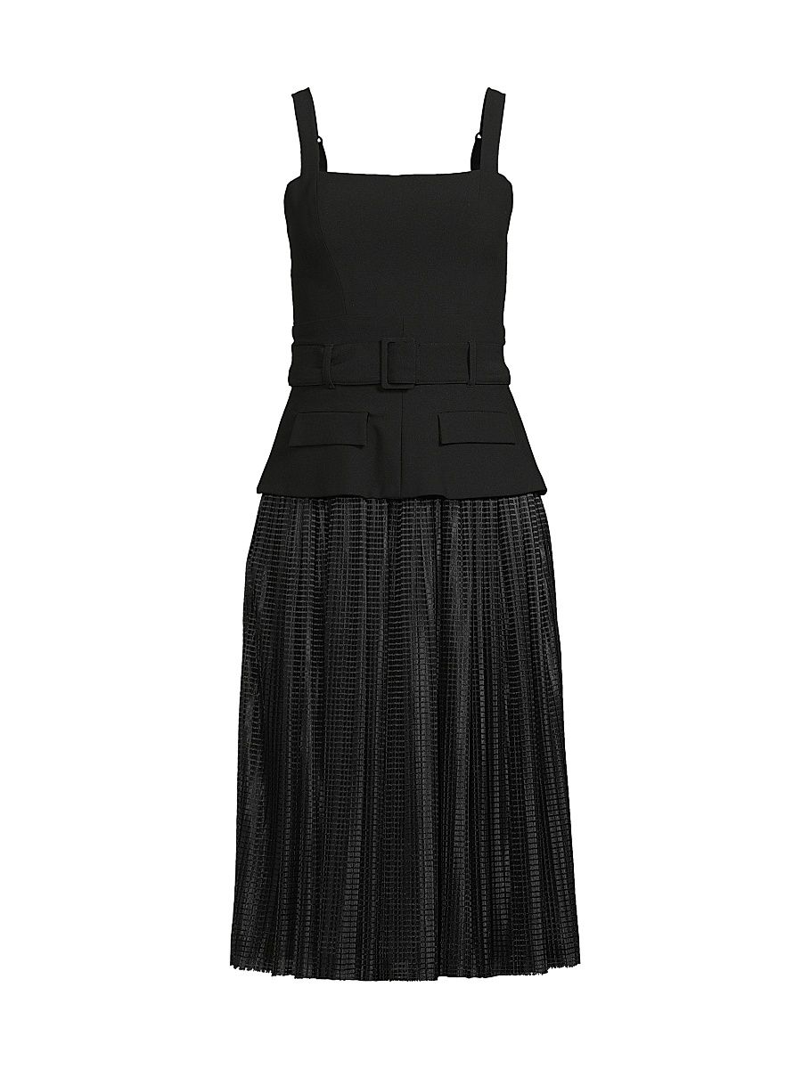 Women's Noemia Stretch-Crepe Belted Midi-Dress - Raven Black Streaks - Size 10