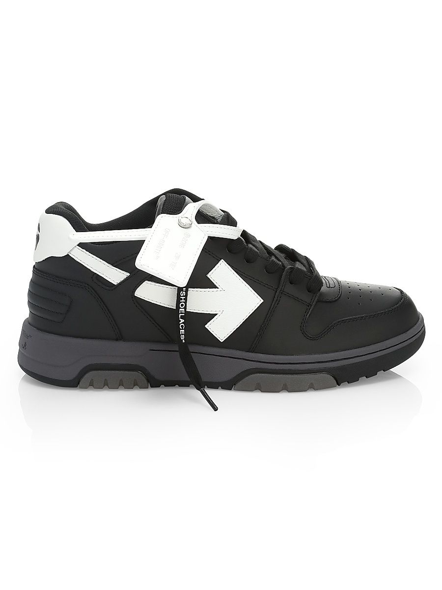 Men's Out Of Office Leather Sneakers - Black White - Size 13