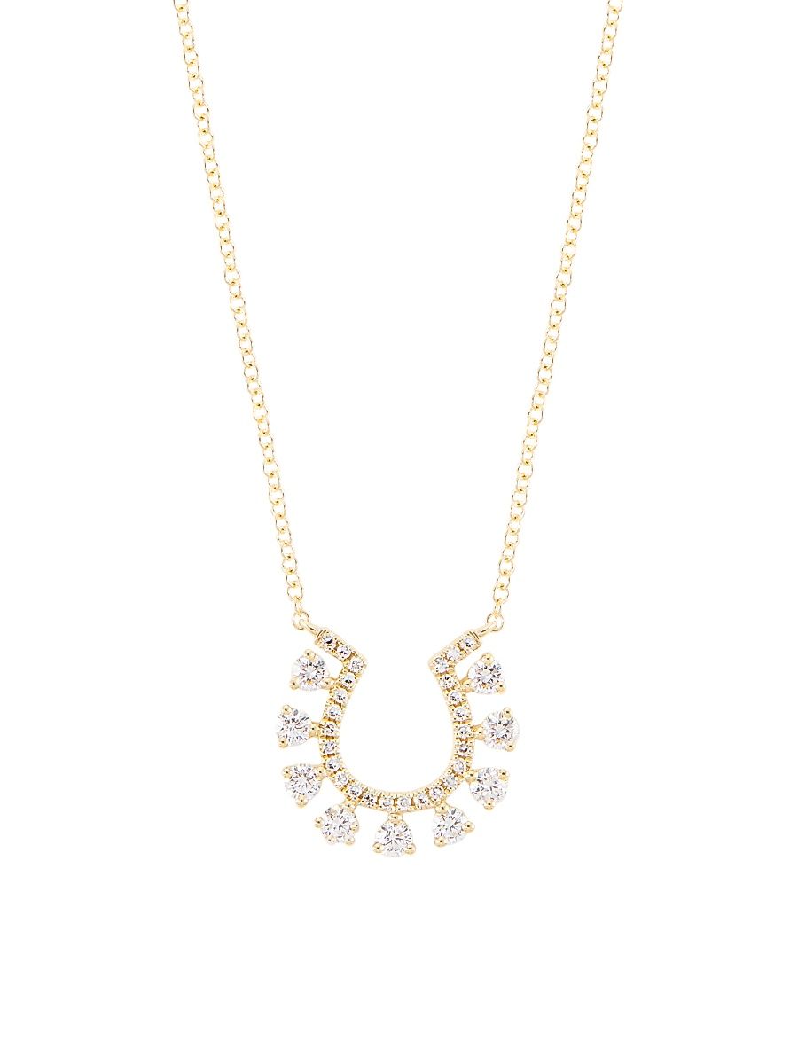 Women's 14K Yellow Gold & 0.43 TCW Diamond Horseshoe Pendant Necklace - Yellow Gold