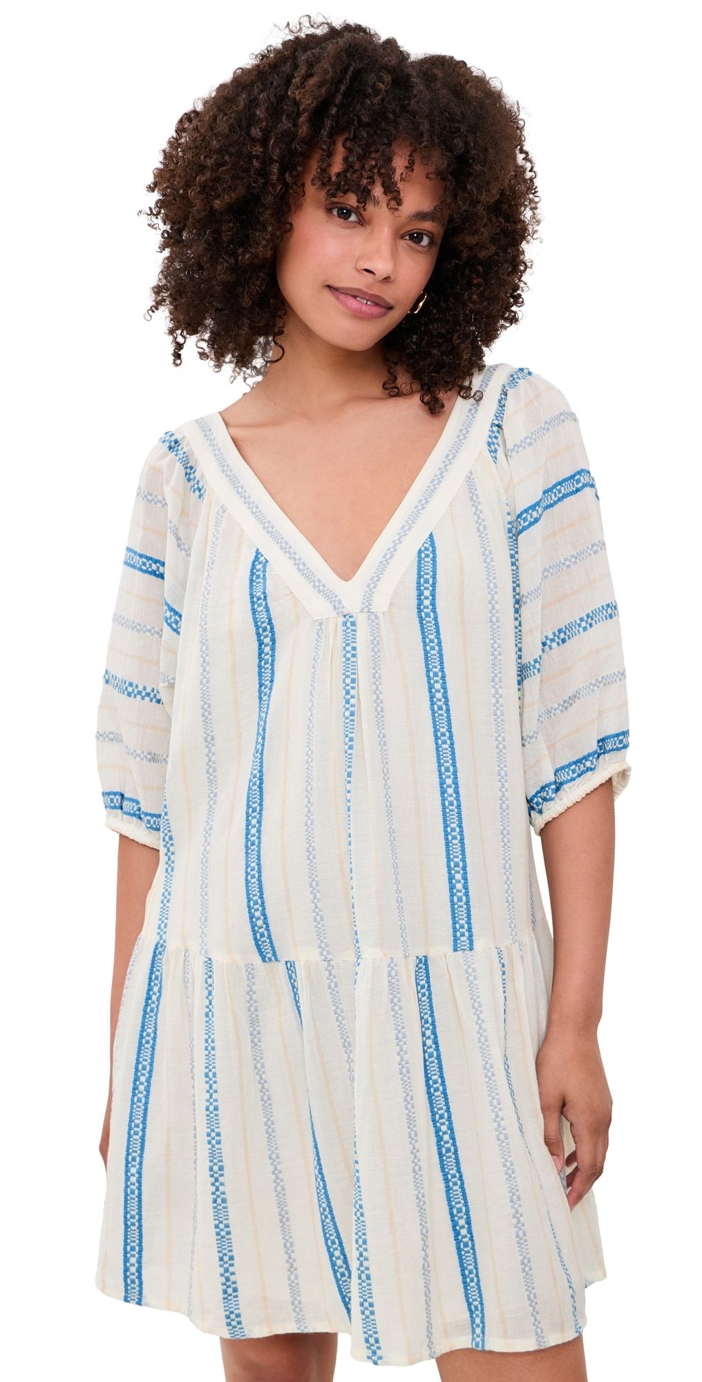 Velvet Selita Dress Cream/Blue S