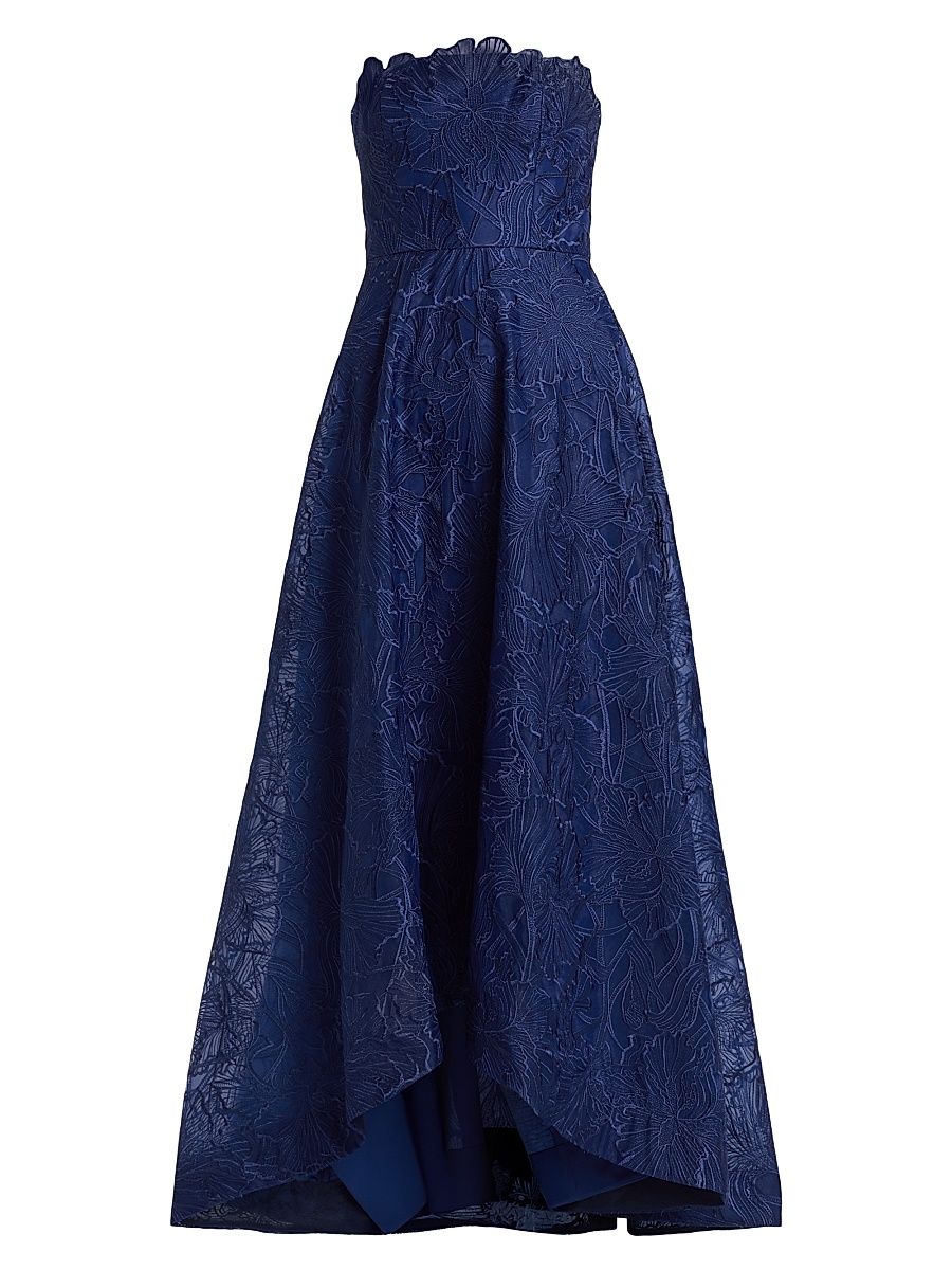 Women's Joie Embroidered Organza Strapless A-Line Gown - Blue Rose - Size XL