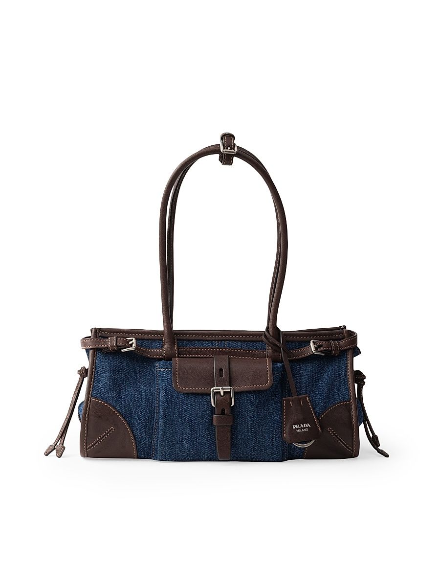 Women's Bonnie Medium Denim and Leather Top Handle Bag - Blue