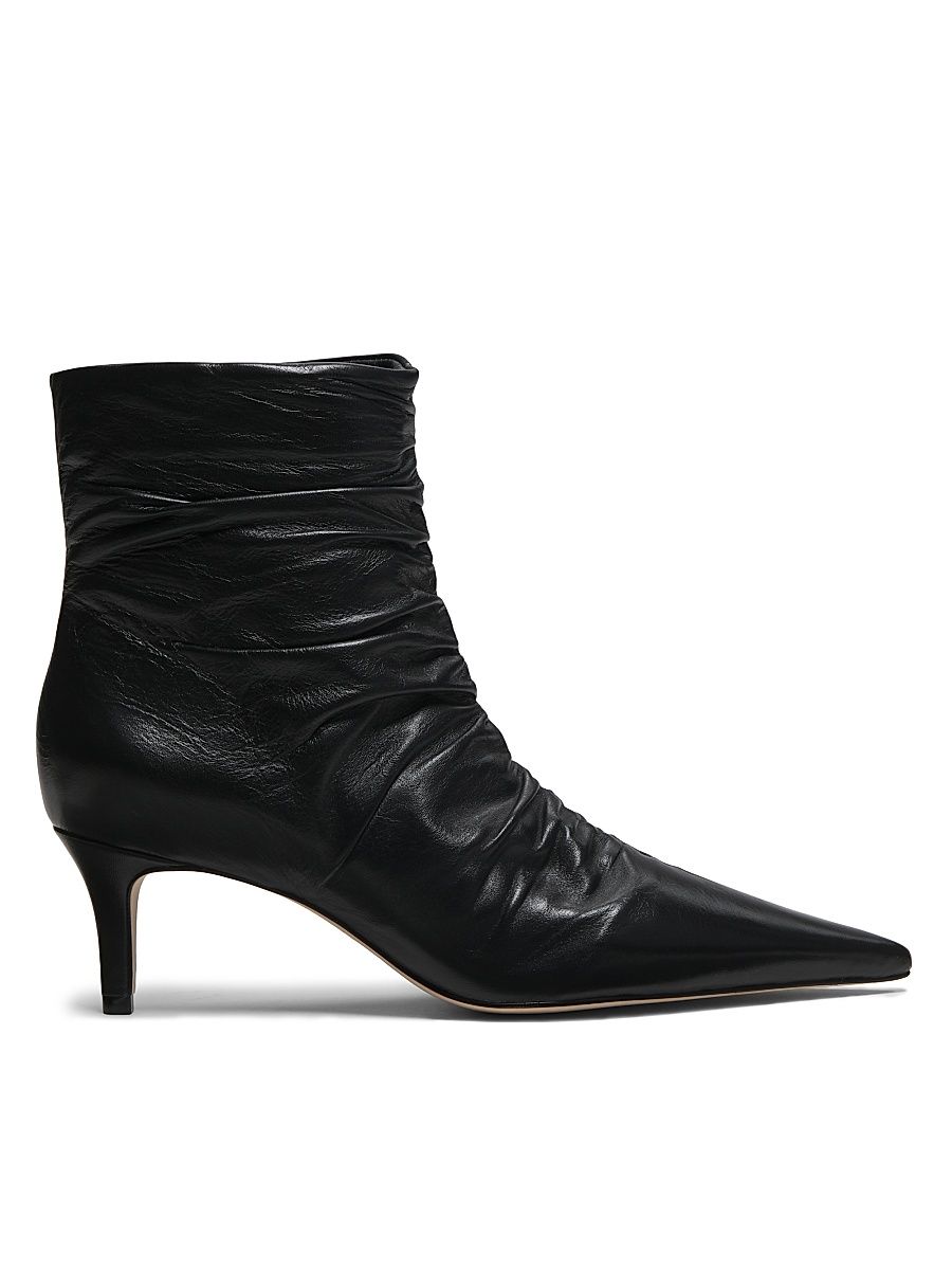 Women's 55MM Ruched Leather Booties - Black - Size 11