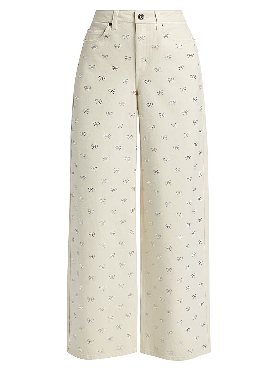 Women's Diamanté Bow Jeans - Cream - Size 24
