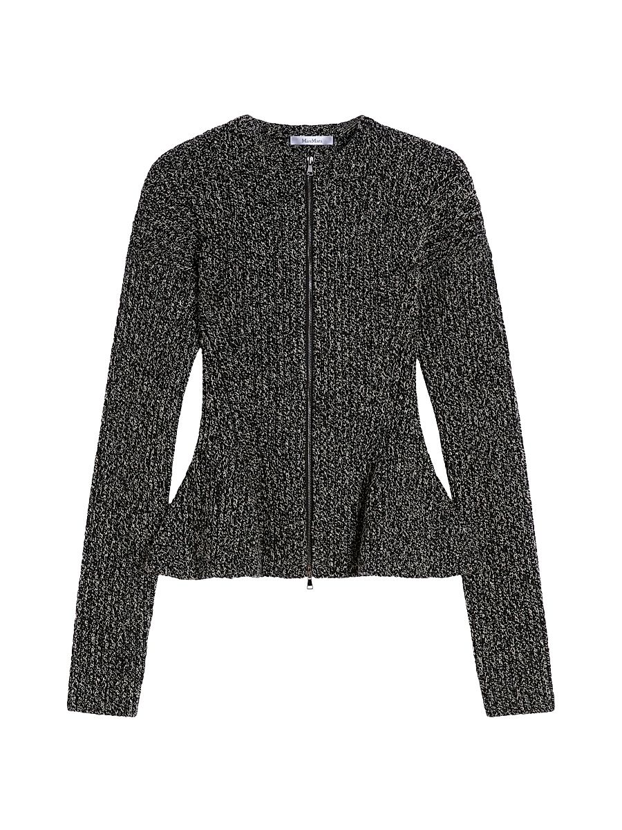 Women's Mouliné Wool Yarn Cardigan - White Black Mouline - Size XL