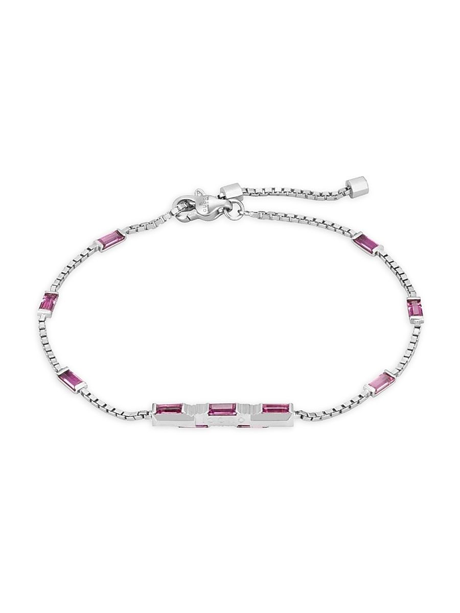 Women's Link To Love 18K White Gold & Rubellite Bar Charm Bracelet - White