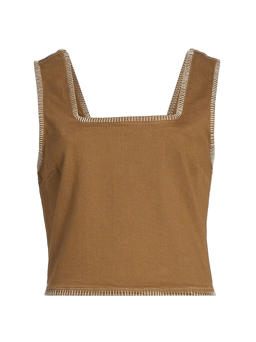 Women's Carbon Denim Sleeveless Top - Safari Embroidered - Size Large