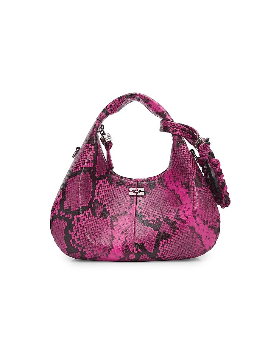 Women's Mini Snake-Embossed Hobo Bag - Raspberry Rose