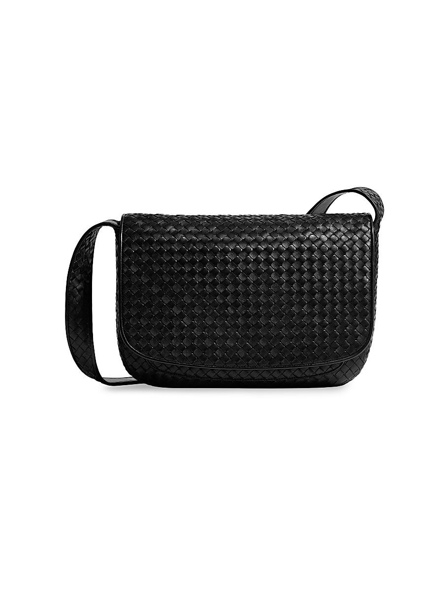 Men's Intrecciato Fluffy Leather Messenger Bag - Black Silver