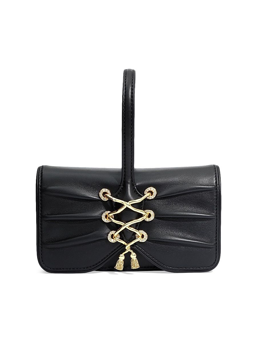 Women's Lace-Up Leather Wristlet - Black