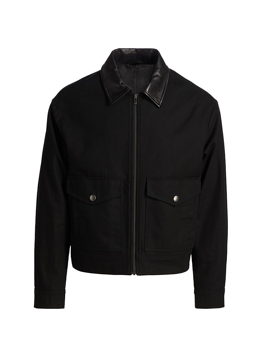 Men's Donatello Leather-Collar Cotton Jacket - Black - Size XXL