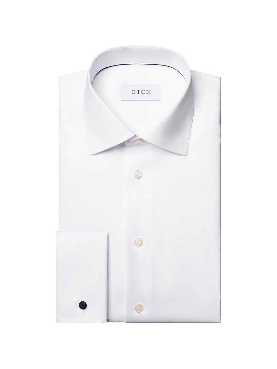 Men's Contemporary-Fit French-Cuff Twill Shirt - White - Size 18.5