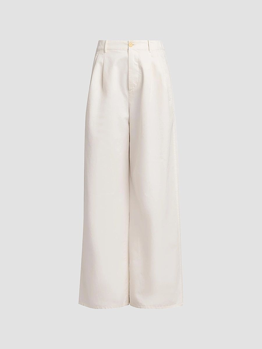 Jil Sander Women's Cotton Crease-Front Wide-Leg Trousers - Optic White - Size 10