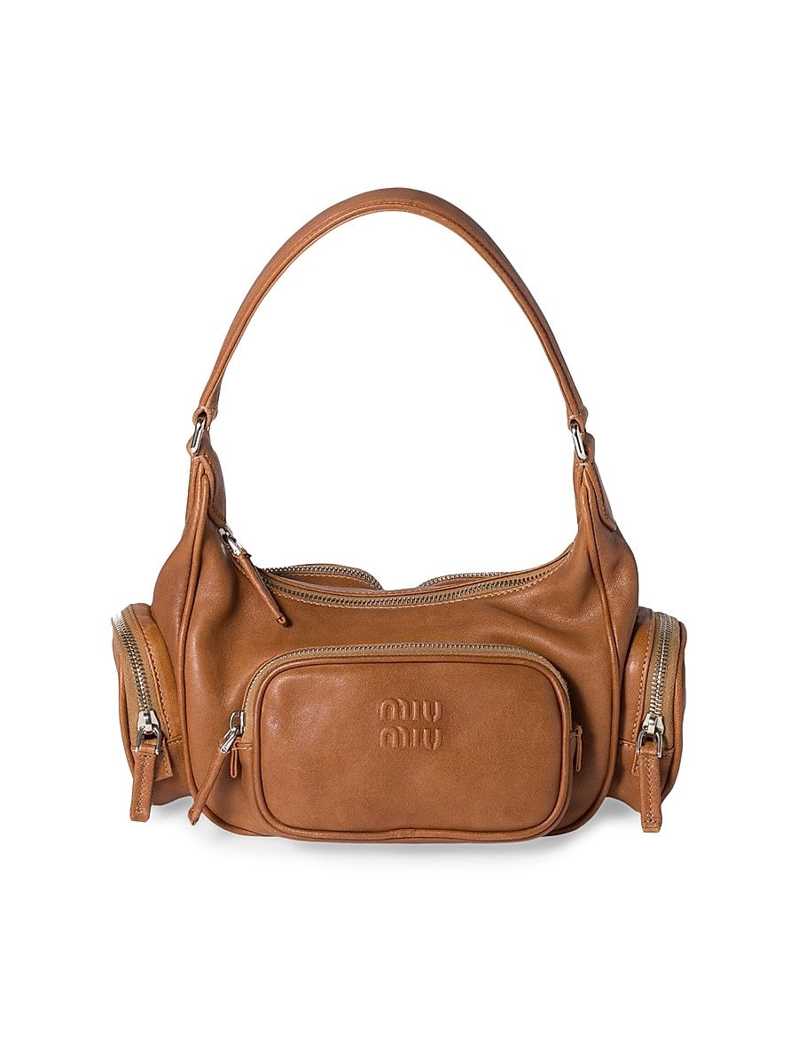 Women's Pocket Nappa Leather Shoulder Bag - Brown