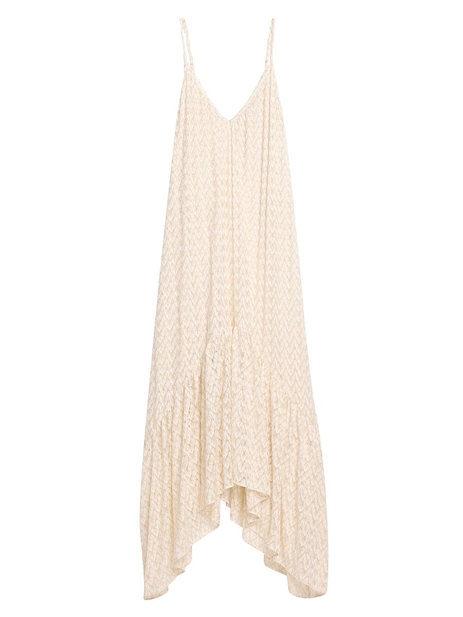 Women's Anya Metallic Zig-Zag Maxi Dress - White Pattern - Size Large