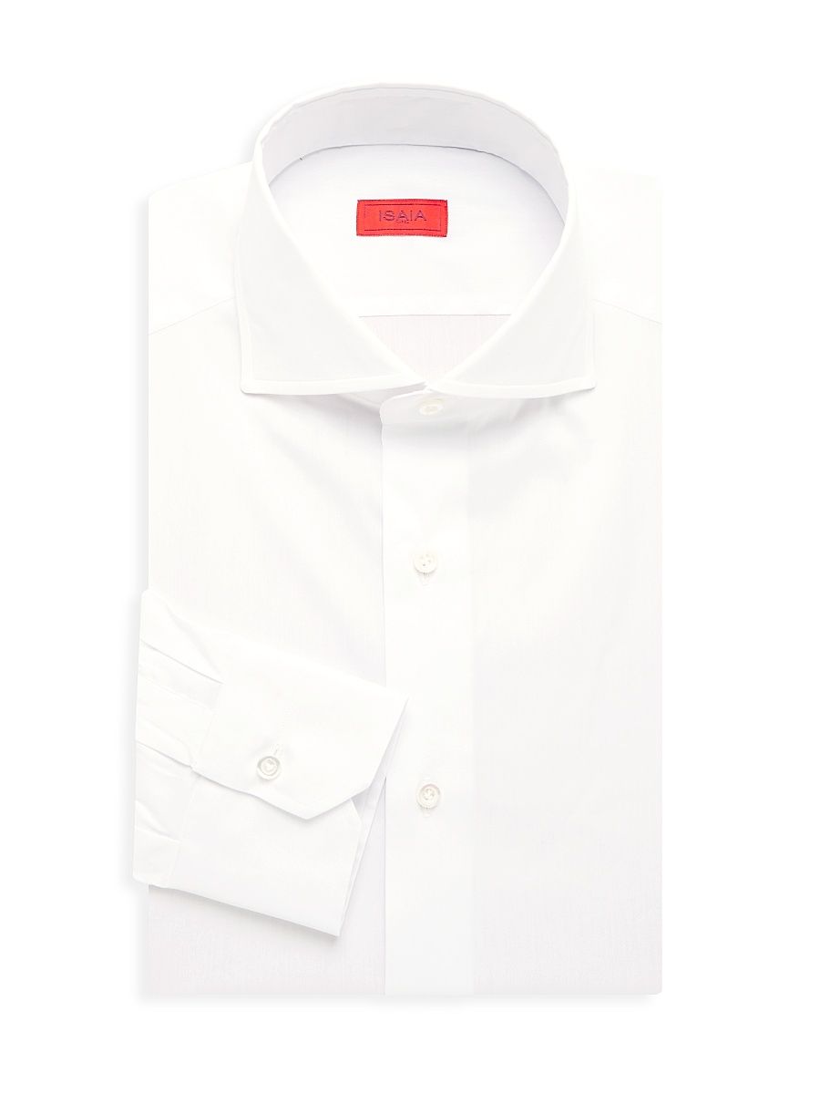 Men's Cotton-Blend Dress Shirt - White - Size 39