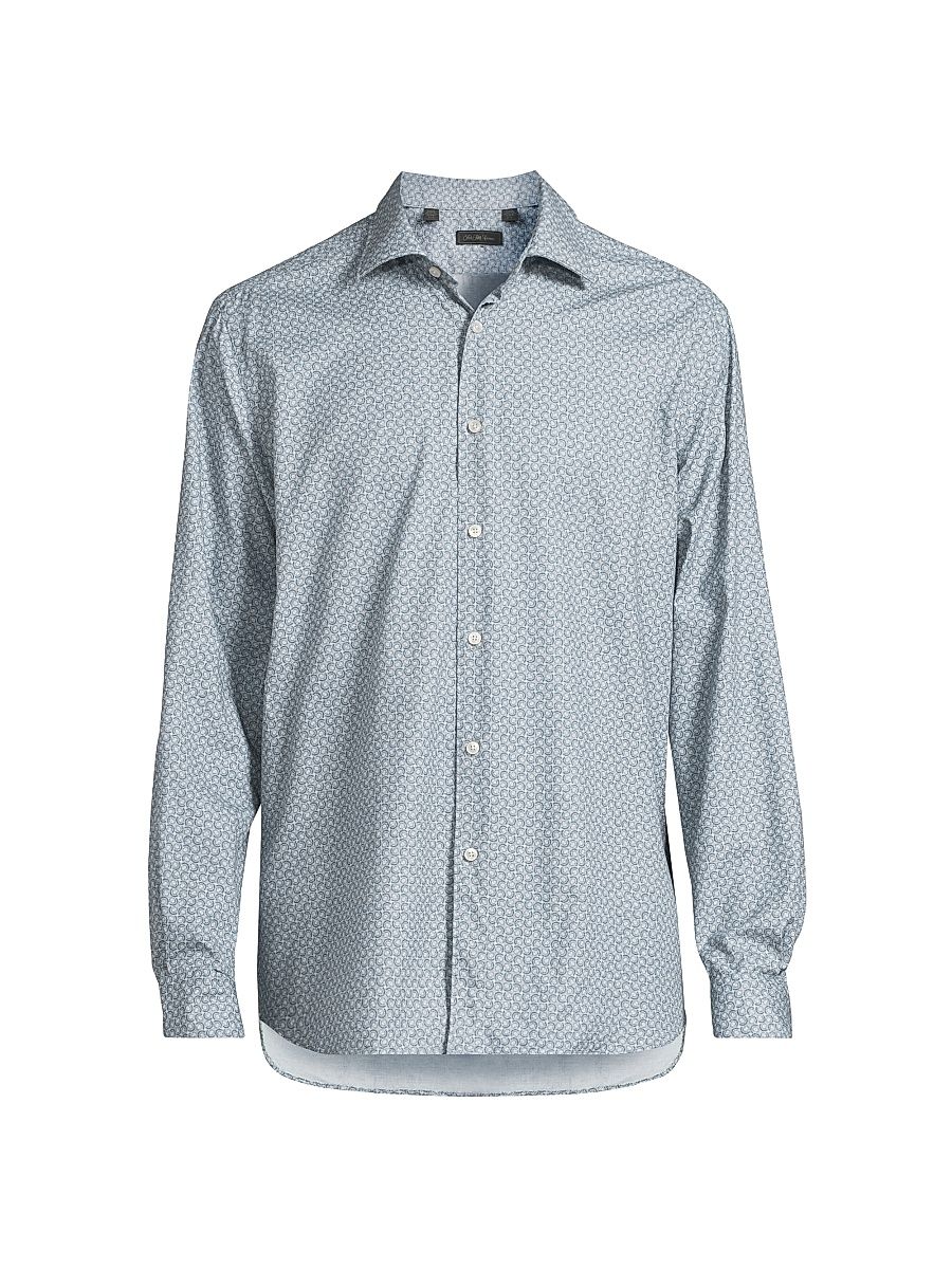 Men's COLLECTION Geo Circle Cotton Shirt - Light Blue - Size XXL