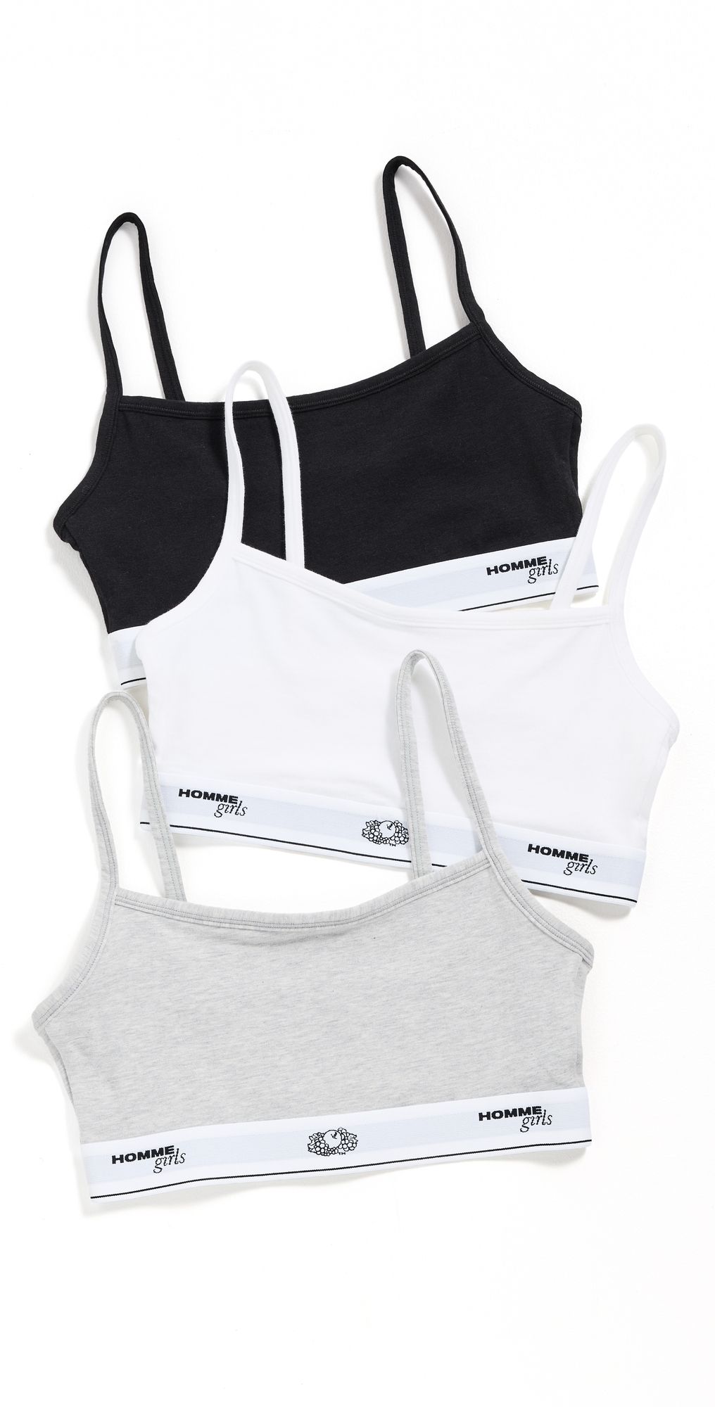 HOMMEGIRLS Homme Girls x Fruit of The Loom Cami Bralette 3 Pack Black/Heather Grey/White XS