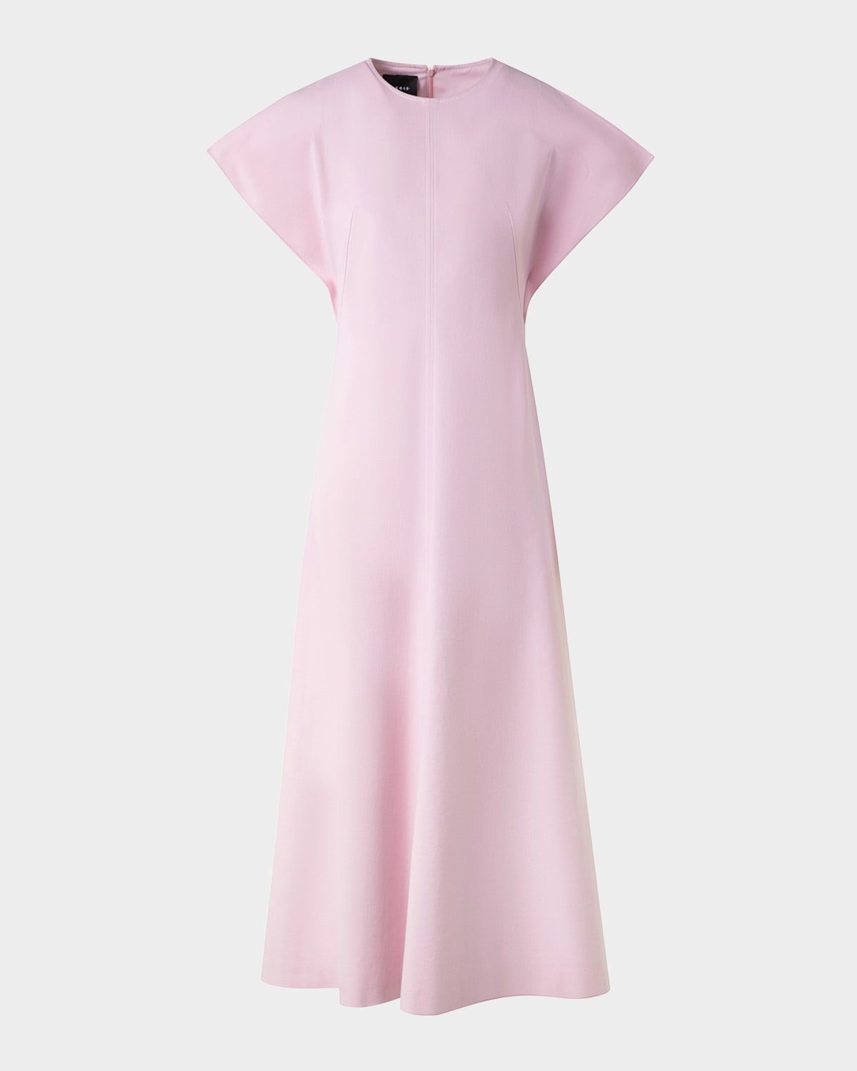 Slit-Sleeve Denim Stretch A-Line Midi Dress