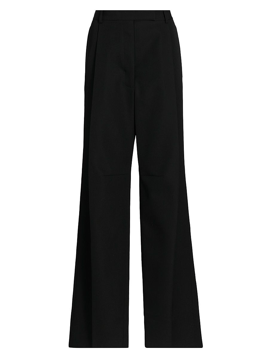 Women's Sharp Wool Pleated High-Rise Wide-Leg Pants - Black - Size 0