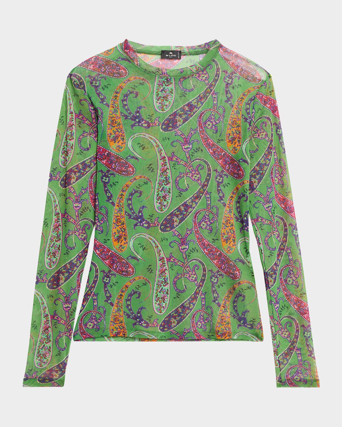Floral Paisley Mesh Long-Sleeve T-Shirt