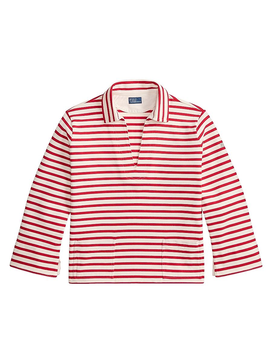 Women's Mariner Striped Cotton Long-Sleeve Polo Shirt - Red Deckwash White - Size XS