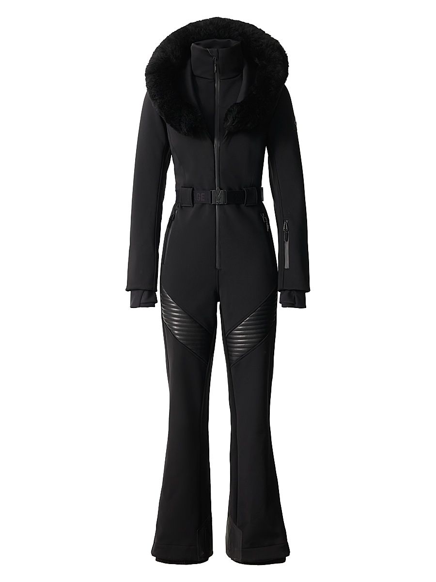 Women's Elle Shearling Trim Ski Suit - Black - Size XL