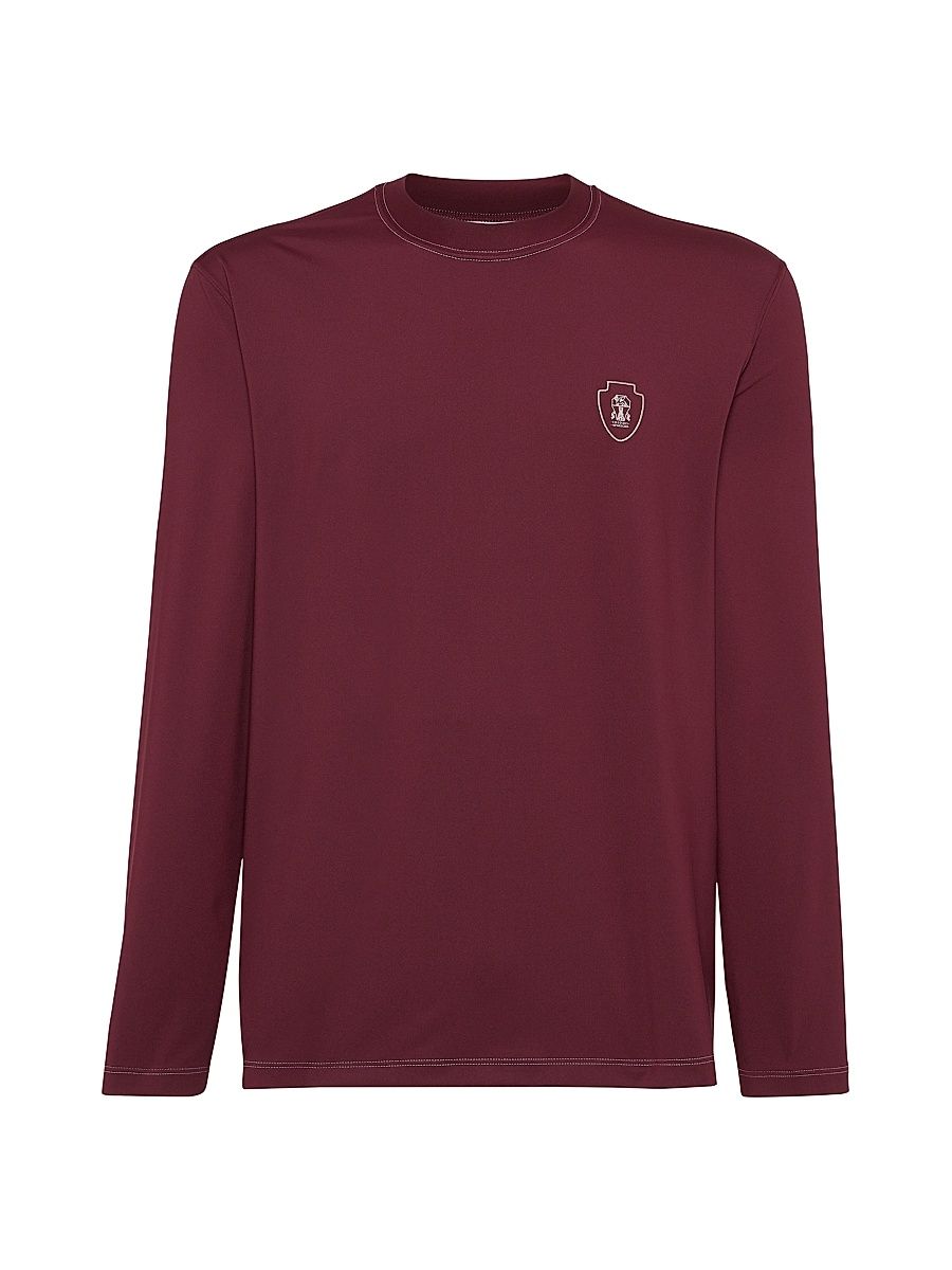 Men's Comfort Nylon Long Sleeve T-Shirt with Logo - Amaranth Red - Size XS