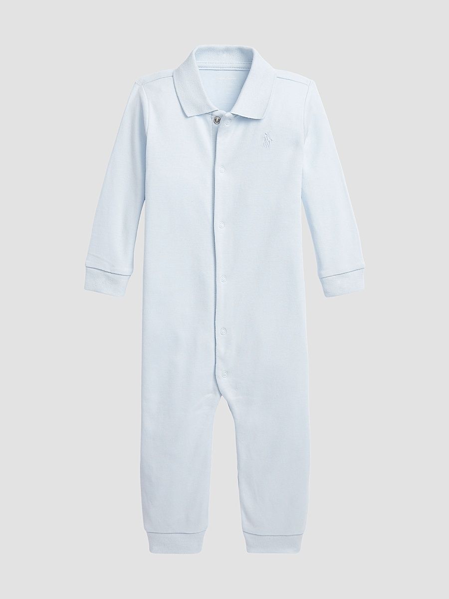 Baby Boy's Cotton Polo Coverall - Beryl Blue - Size Newborn