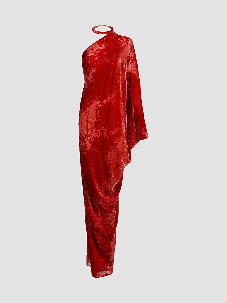 Silvia Tcherassi Women's Erica Velvet Halter Drape Gown - Rouge - Size XL