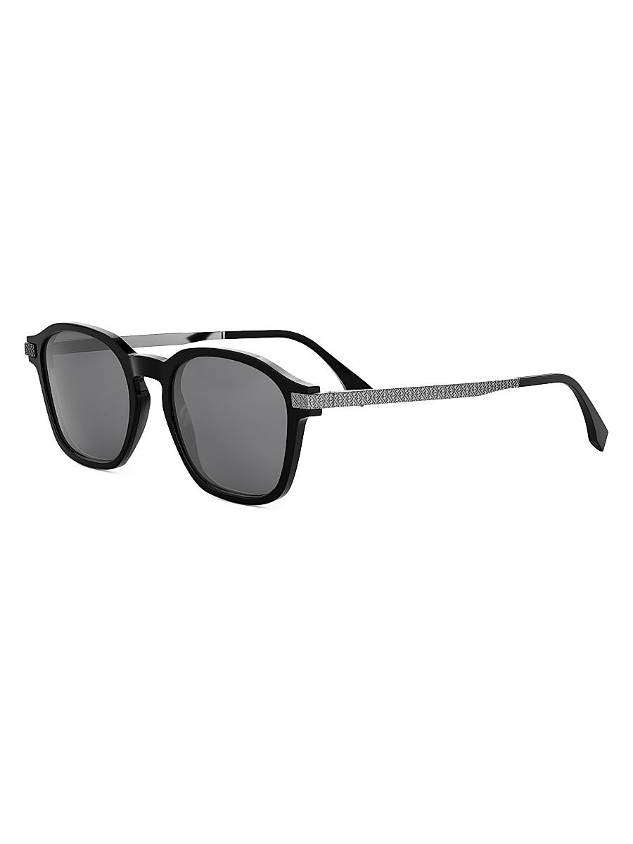 Men's Fendi Essential 52MM Square Sunglasses - Shiny Black Smoke