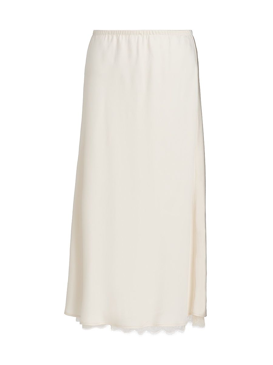Women's Lace-Trim Satin Midi-Skirt - Creme - Size XXS