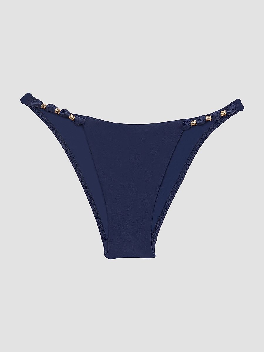 Women's Paula Knotted Brazillian-Cut Bikini Bottom - Navy - Size Large
