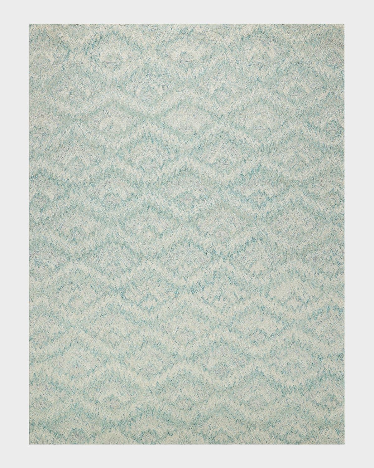 Bargello Turquoise New Zealand Wool hand-tufted Area Rug