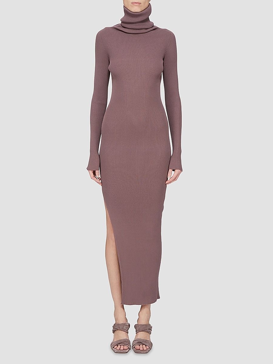 Women's Rib-Knit Turtleneck Maxi Dress - Grape - Size Large