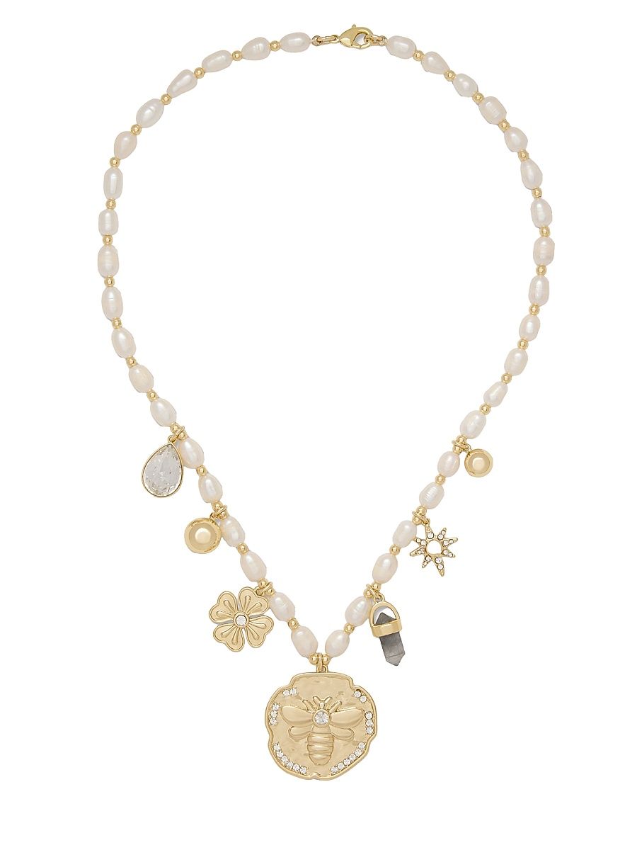 Women's Stone Charm Lia Goldtone, Semi-Precious Stone & Cubic Zirconia Necklace - Gold