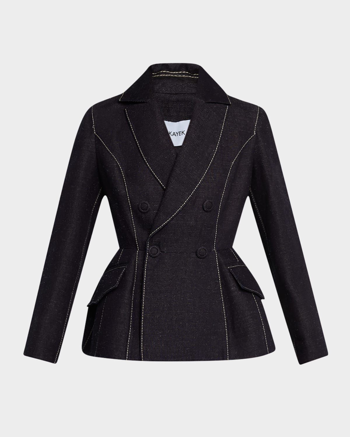 Double-Breasted Denim Peplum Jacket