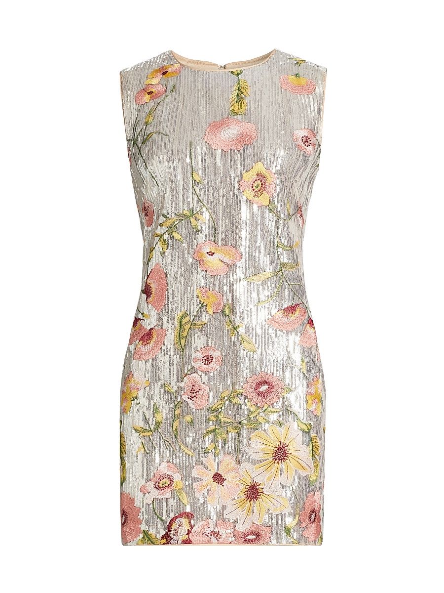 Women's Ivette Floral Sequined Minidress - Silver Multi - Size 8