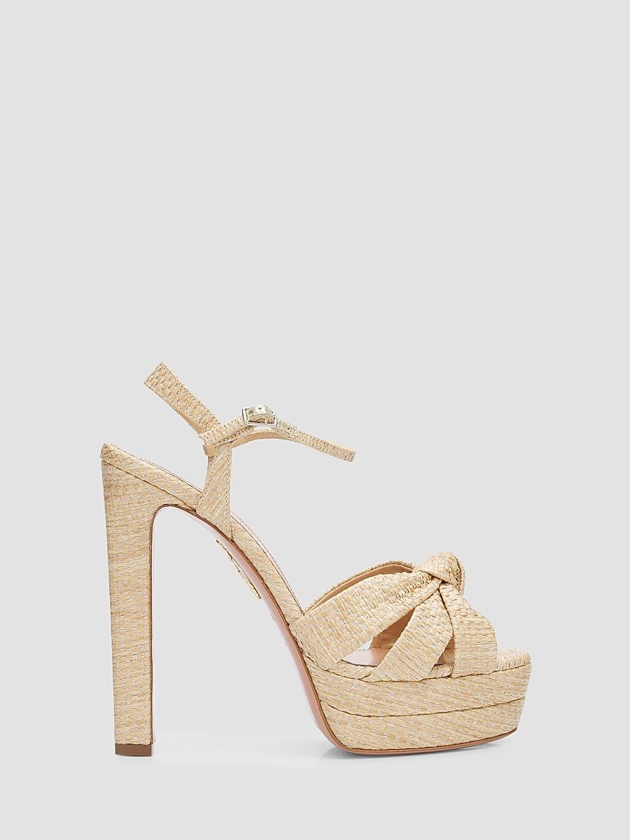 Women's Nina Raffia 130MM Platform Sandals - Natural Silver - Size 12