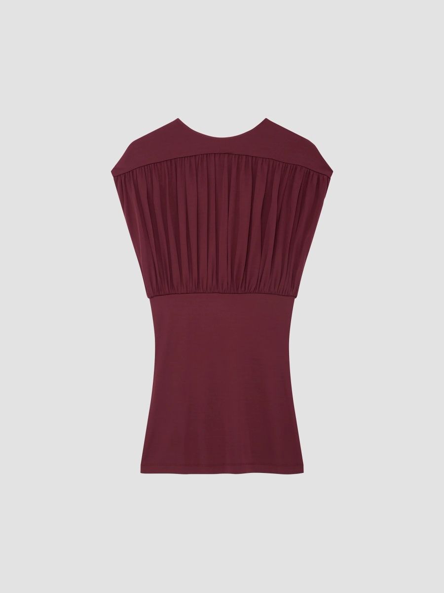 ANINE BING Women's Fran Pleated Jersey Top - Burgundy - Size XL