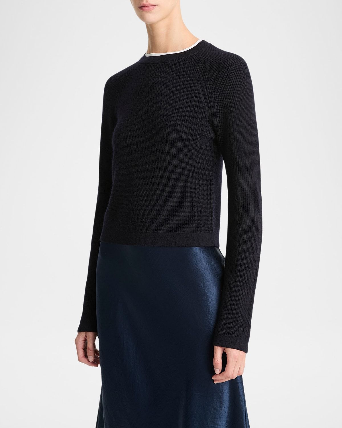 Contrast Wool-Cashmere Crewneck Sweater