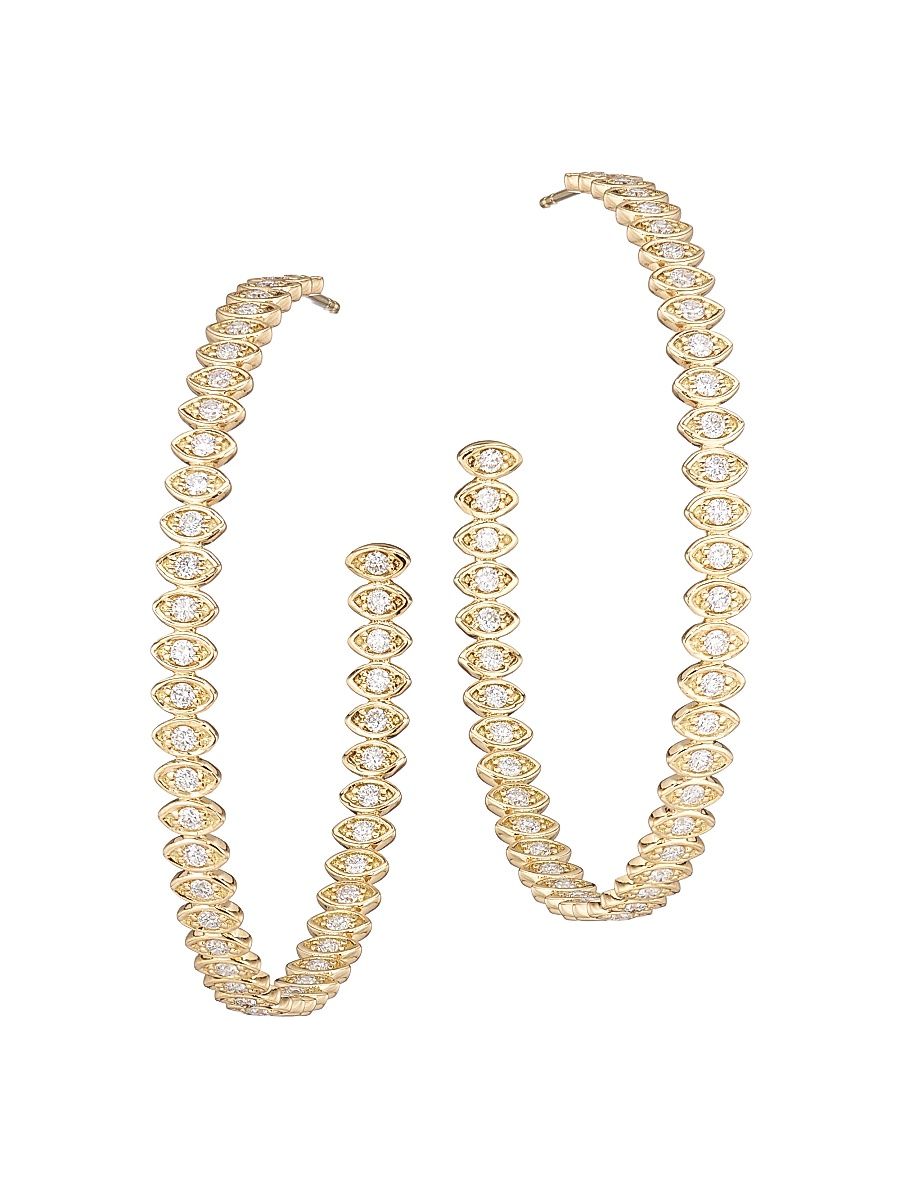 Women's 18K Yellow Gold & Diamond Evil Eye Hoop Earrings - Gold