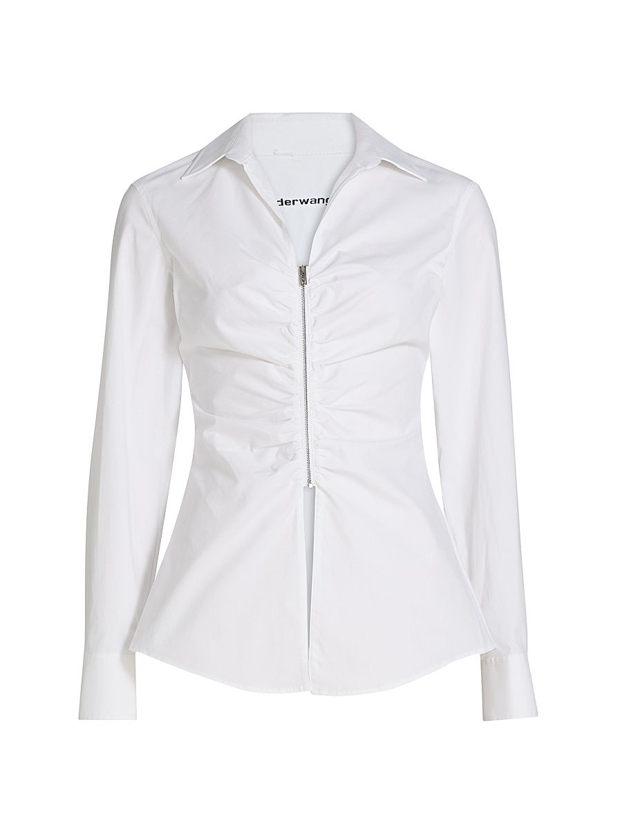 Women's Gathered Zip Shirt - White - Size 0