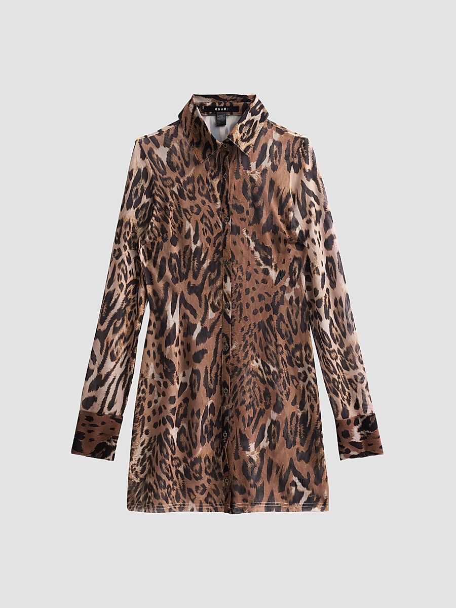 Women's Higher Than Heaven Devin Leopard Print Shirtdress - Brown - Size XS