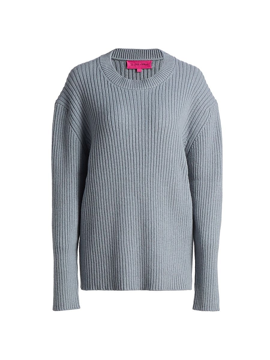 Women's Ribbed Cashmere Crewneck Sweater - Storm - Size Medium