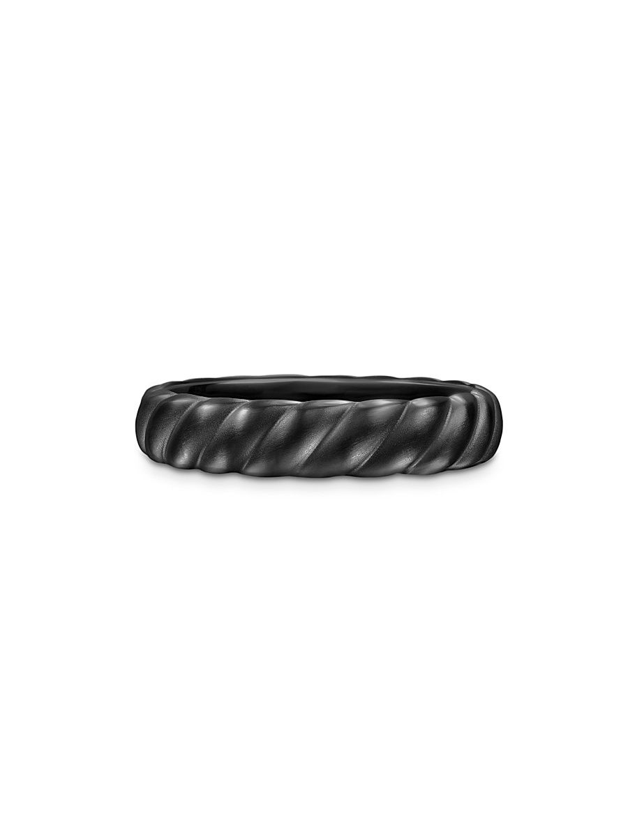 Men's Sculpted Cable Band Ring in Black Titanium, 5MM - Black - Size 10