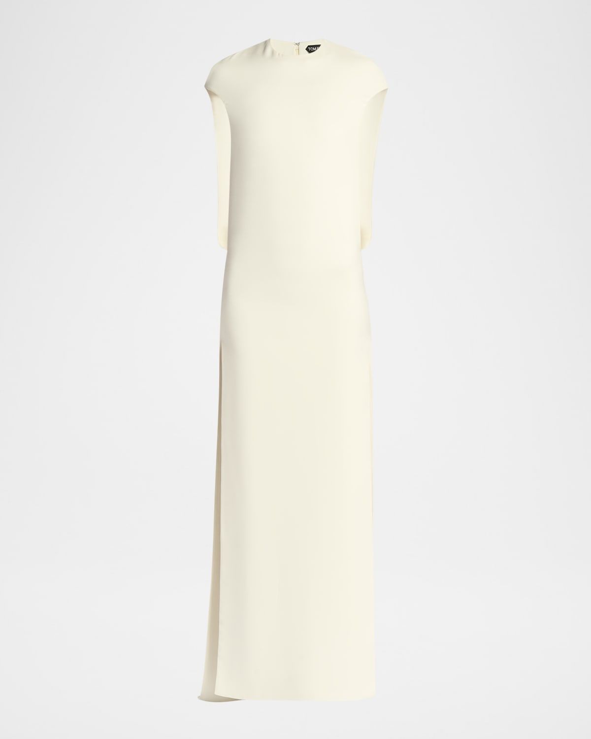 Cap-Sleeve Slit Crepe Gown